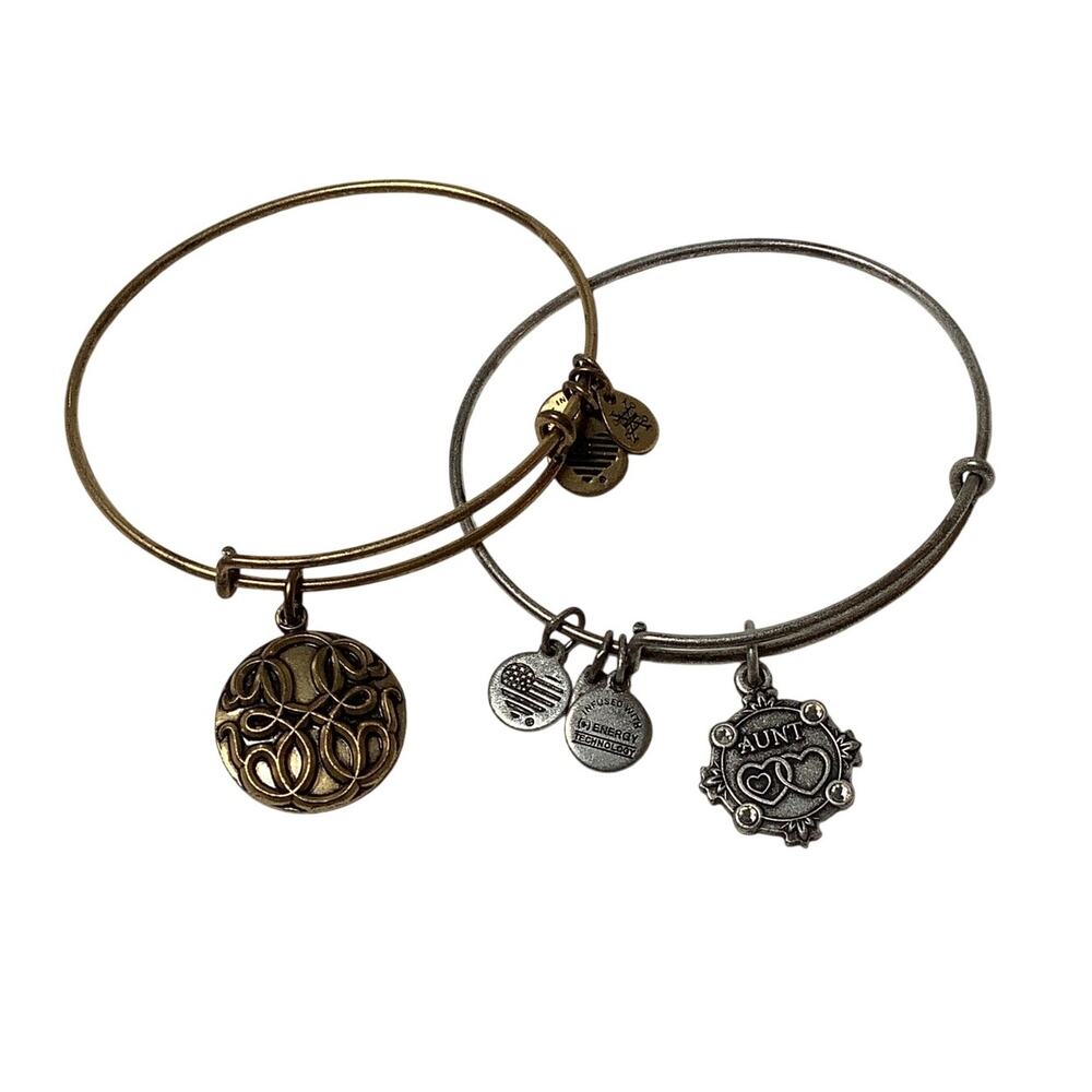 Alex and Ani Gold Silver Tone Lot of 2 Path of Life Charm Bangle Bracelet A4-57